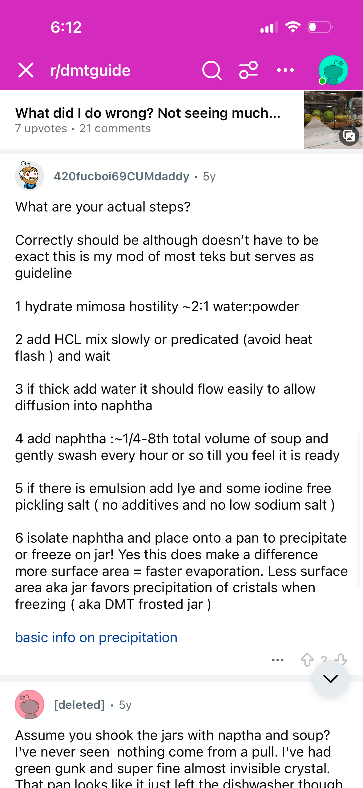 Making DMT - Reddit Thread Steps to make DMT